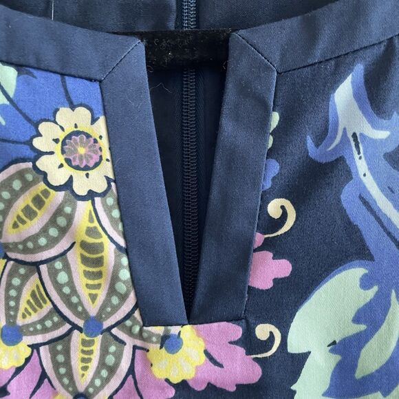 Talbots Shift Dress Womens 6 Blue Paisley Sleeveless Split Neck Cotton NWT - Picture 4 of 11